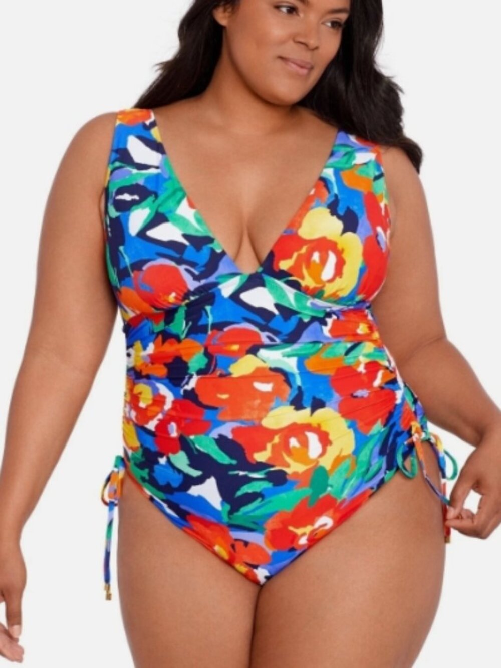 NWT! Ralph Lauren Multi Color Printed Side Tie One Piece Swimsuit NEW!